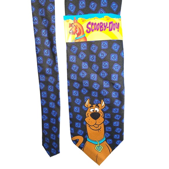 Scooby-Doo Mens Necktie Cartoon Network Warner Bros Blue Black Polyester NWT - Picture 2 of 4
